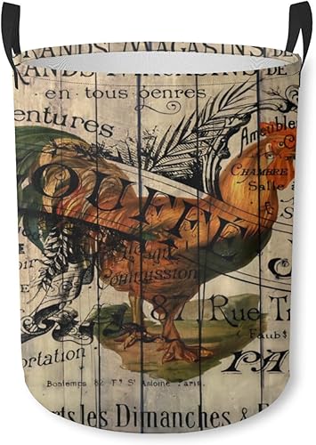 Cesta de lavandería de granero francés de grano de madera de campo occidental, cesta de almacenamiento plegable para cuarto de baño, decoración del