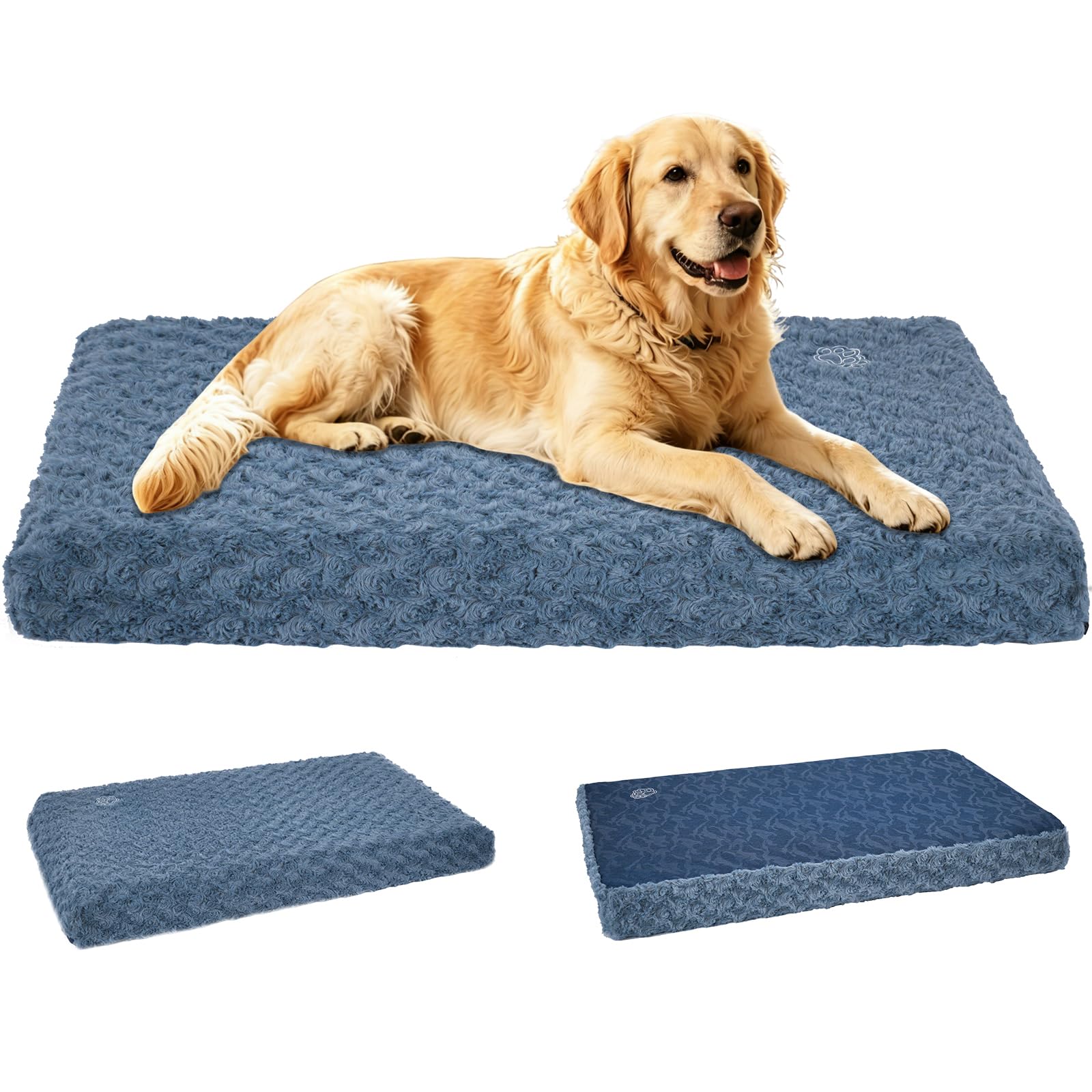 EMPSIGN XL Reversible Dog Bed Mat Dog Crate Mattress, 104x71x7.6cm, Navy