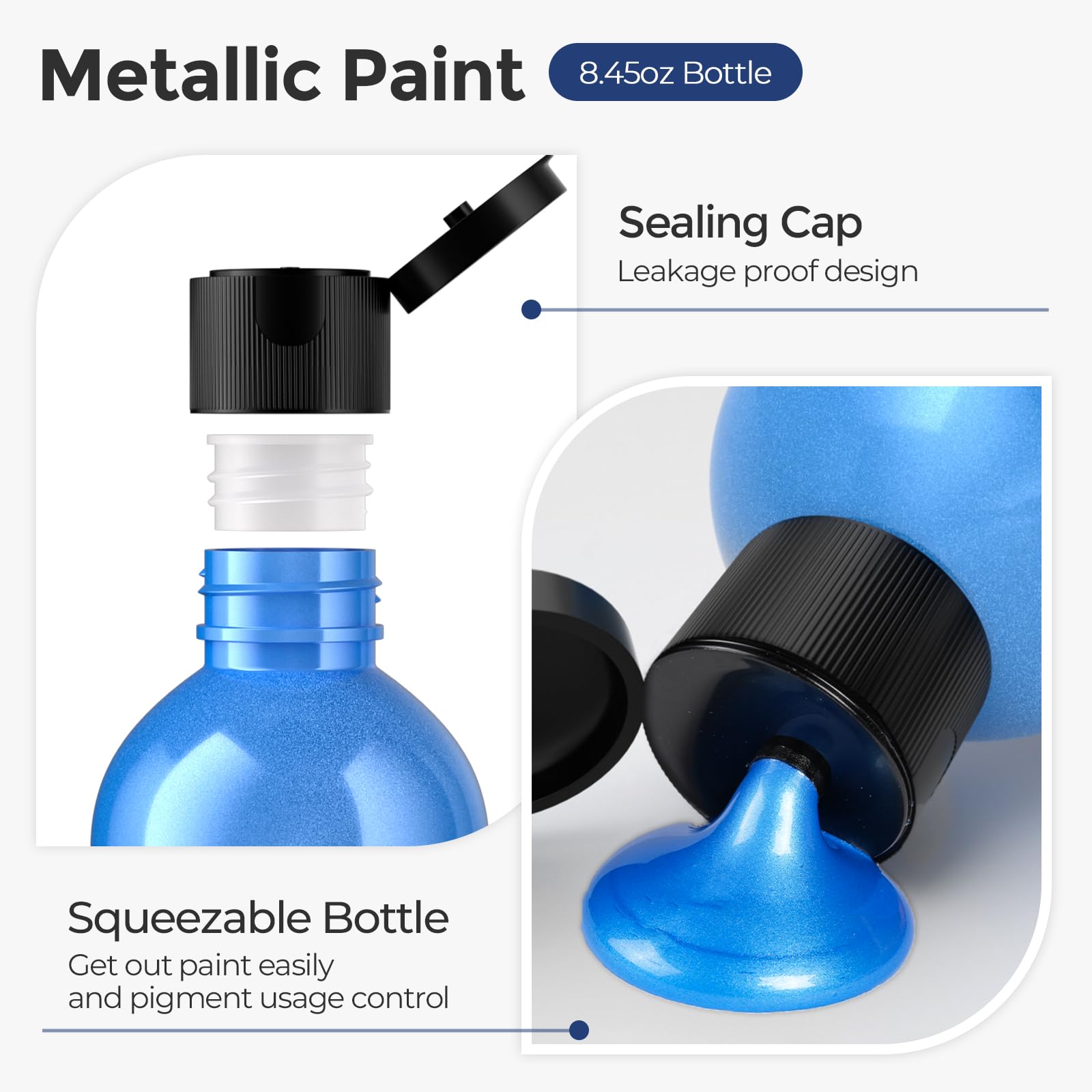 Nicpro Metallic Acrylfarben Set (20× 250 ml), 20 Farben große Acrylfarbe lose, ungiftig Kunst Malerei Lieferungen für Multi Oberfläche Leinwand Felsen Holz Leder Stein Metall Handwerk mit Farbrad