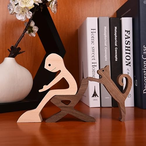 Miniatura 3 de Figuras de niña con gato, estatuas de madera, esculturas de animales hechas a mano, regalos creativos para decoración del hogar para amigos,