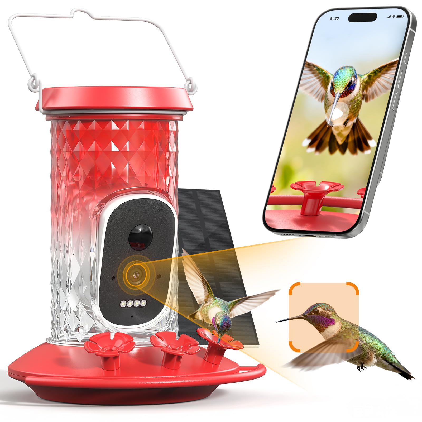 Photo 1 of Smart Hummingbird Feeder Camera with AI Identification, 2.5K HD & Color Night Vision, Solar Powered Outdoor, IP66 Weatherproof – Garden Decor & Premium Gift for Dad