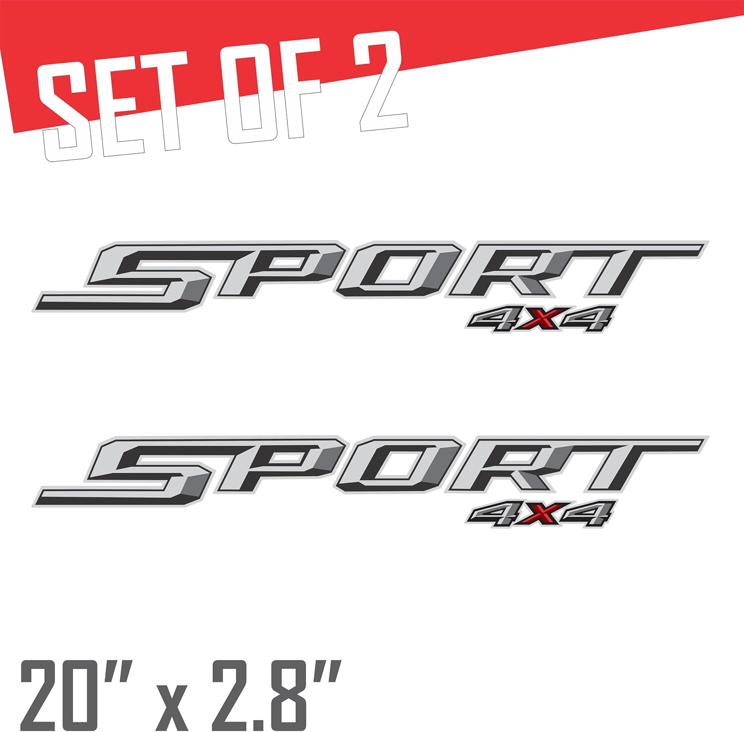 GOLD HOOK Sport 4x4 Decals Compatible with Ford F-150 XLT - Premium Series - Gray Metallic Finish - Set of 2