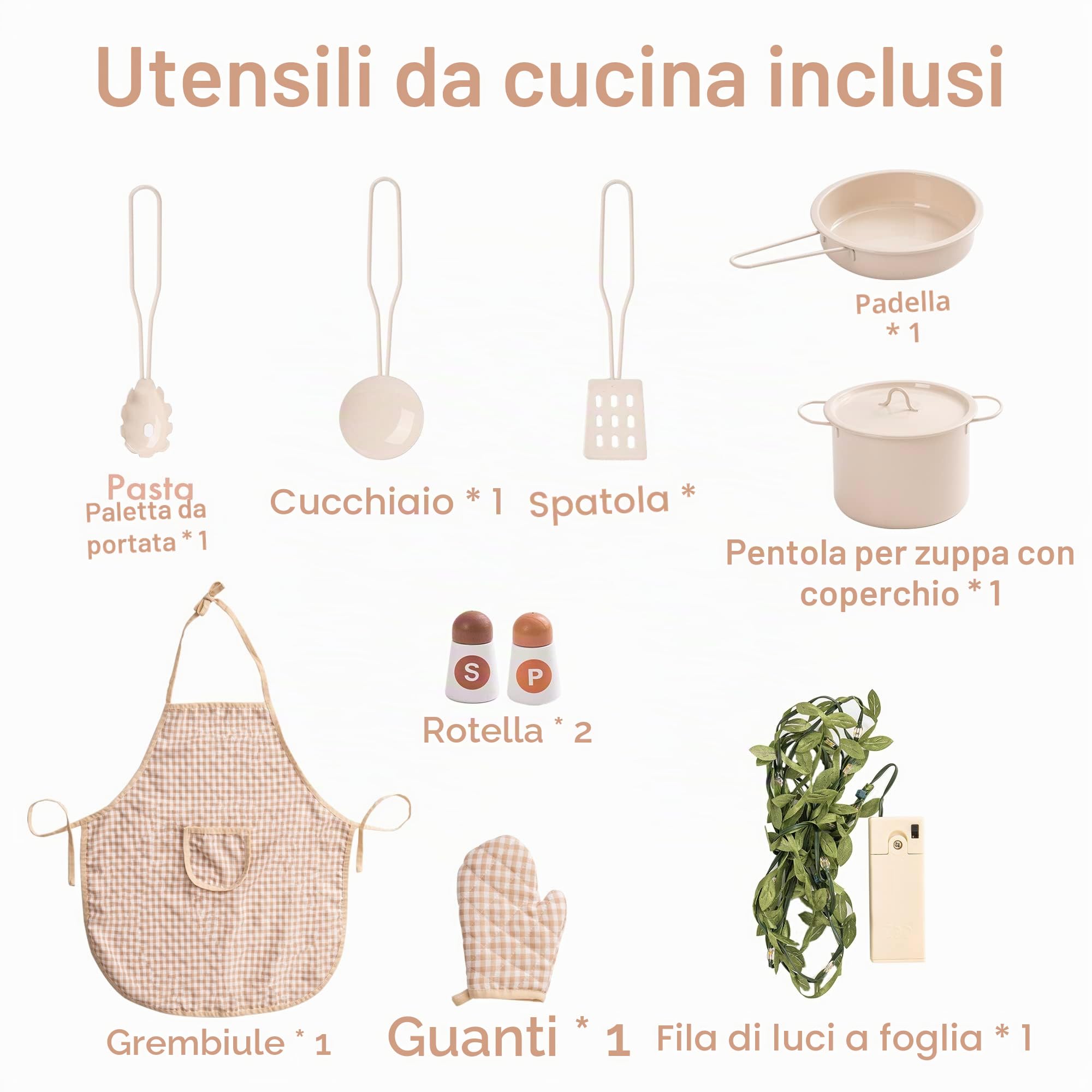 ROBUD Cucina giocattolo per bambini in legno, accessorio da cucina per bambini, con forno, grembiule e guanti