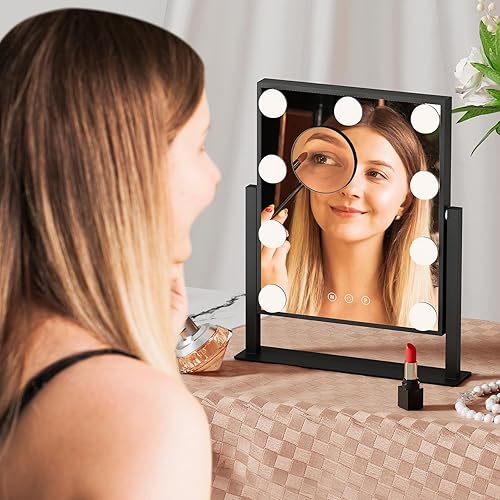 Miniatura 3 de Magshion Espejo de tocador pequeño Hollywood con luz enchufable LED eléctrico espejo de maquillaje para escritorio, negro