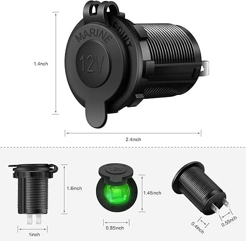 Miniatura 3 de ZHSMS Enchufe universal de repuesto para encendedor de cigarrillos de automóvil de 12 V24 V con LED verde para automóvil, motocicleta, ATV, RV y