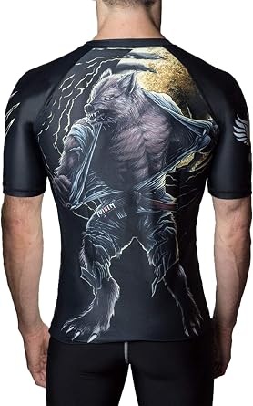 Raven Fightwear Mens BJJ Horror Werewolf Short Sleeve Rash Guard MMA Black