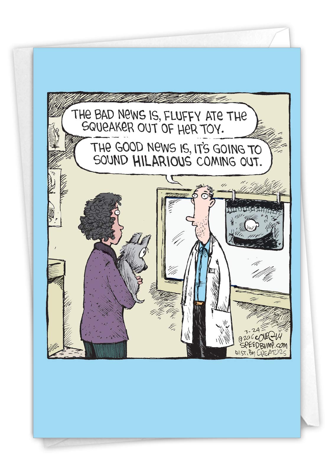 NobleWorks - 1 Humor Birthday Card with Envelope - Funny Cartoons for Birthday Greetings, Celebration Notecard - Squeaker Toy C2624BDG