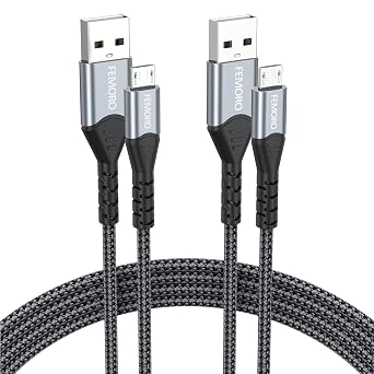 FEMORO Micro USB Cable 6ft Pack of 2, USB Type A to Micro USB Cord 480Mbps Data Transfer & 12W Charging Old Android Braided Cord