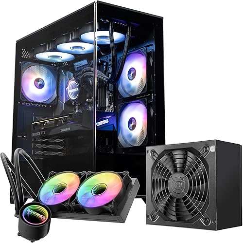 Raidmax i801 Aqua View Case de vidrio templado - Diseño panorámico sin estructura de esquina, 3 ventiladores ARGB incluidos y soporte para enfriador