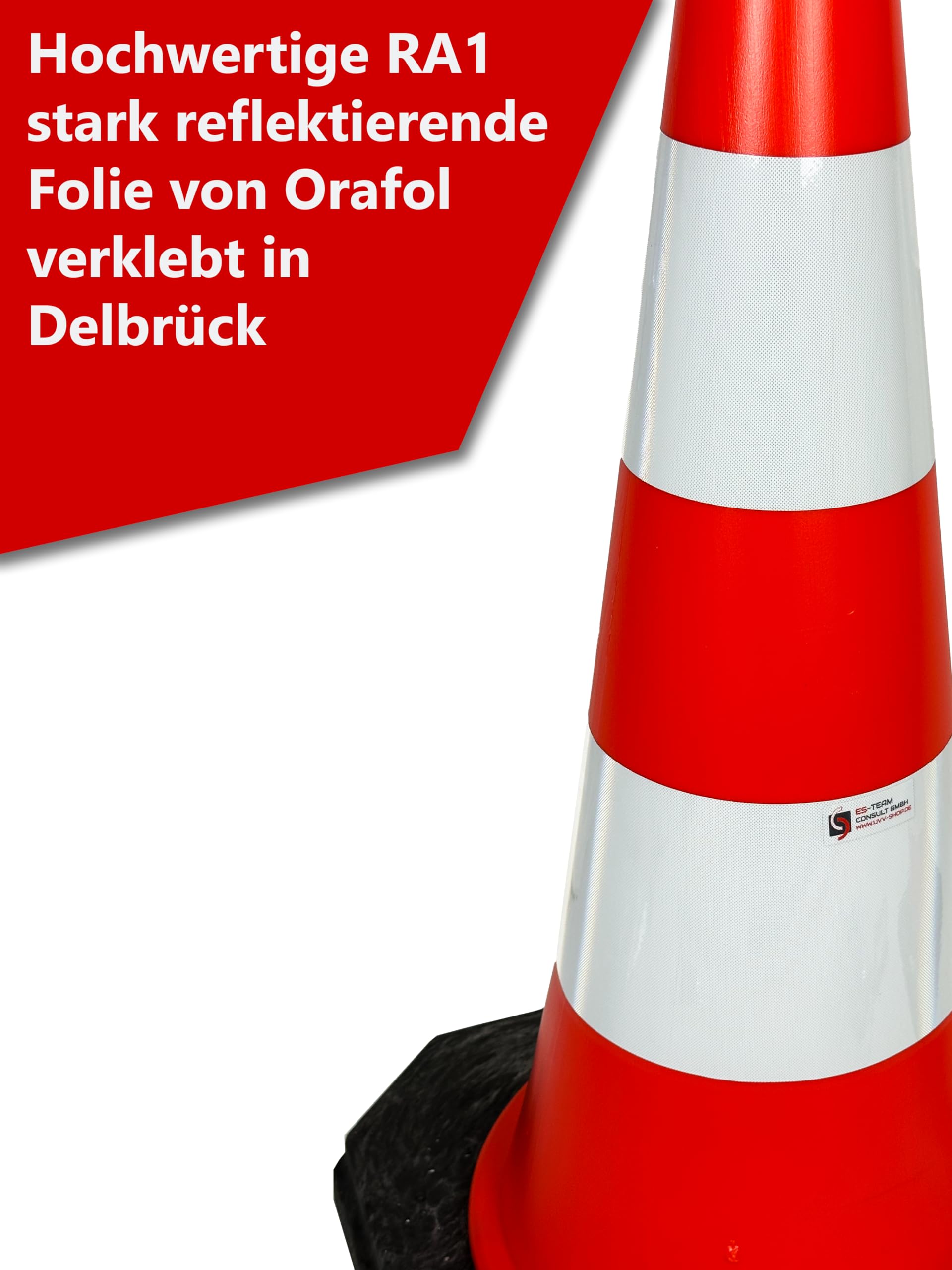 Leitkegel UvV Kingsize mit reflektierenden Streifen auch bei Nacht sichtbar dank starker Reflektion (4 Stück, 75 cm, 4,2 kg schwer)