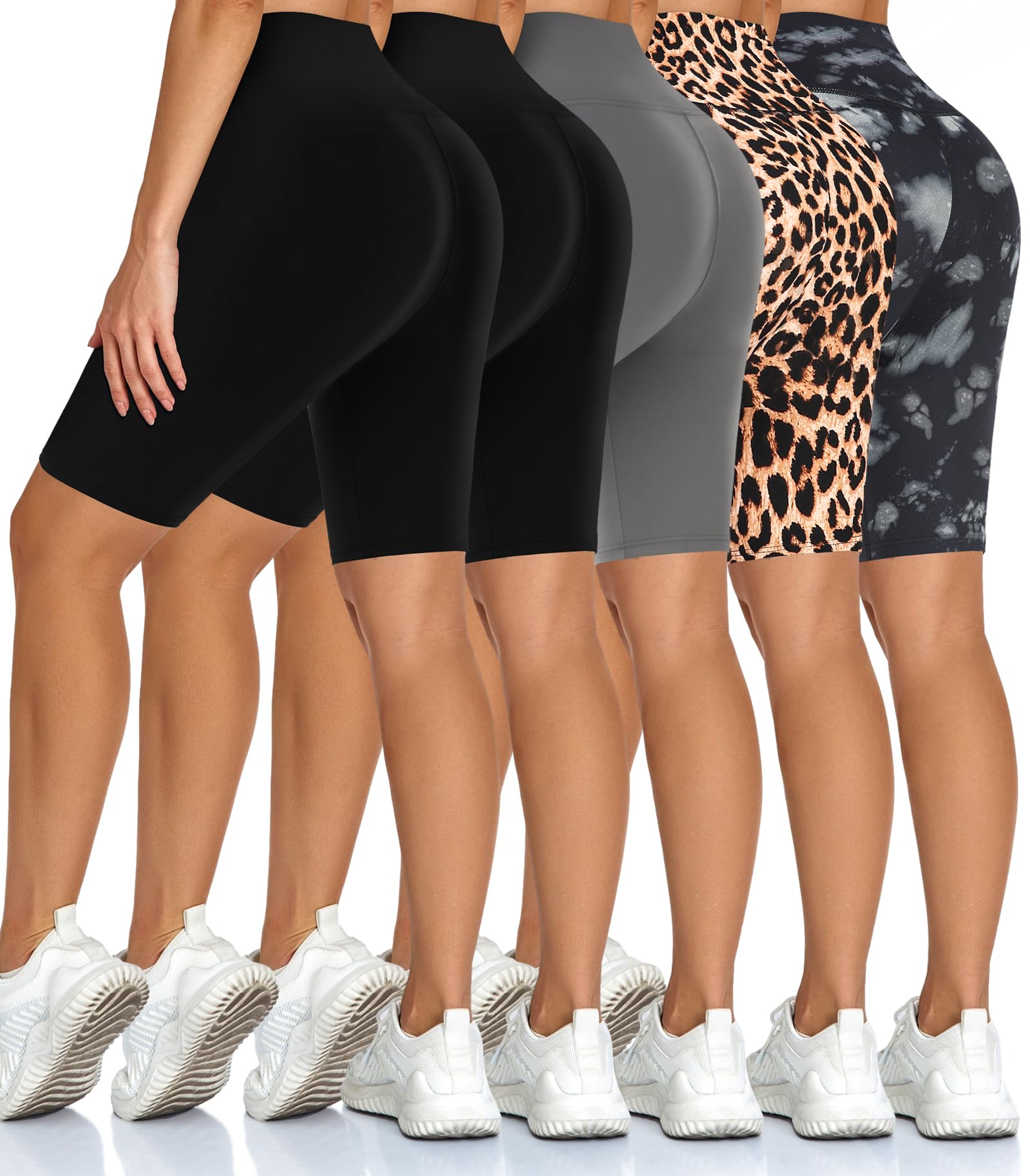 Diu Life 5 Pack High Waist Biker Shorts for Women - Buttery Soft 8" Womens Shorts for Workout, Yoga, Athletic