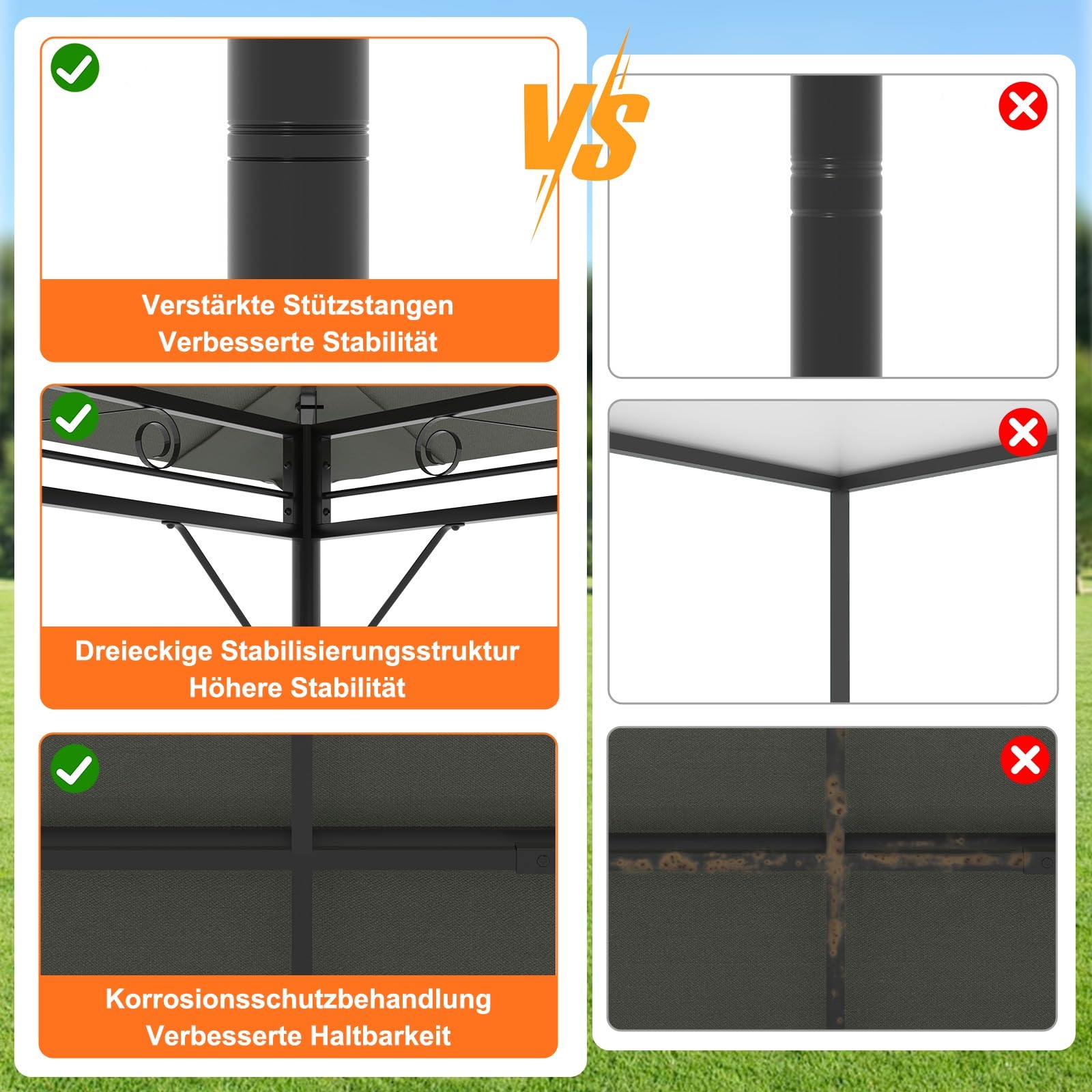 Devoko Garden Pavillon 3x3 Wasserdicht Stabil Winterfest Deluxe Gazebo, UV-Schutz 50+ Doppellagiges Grilpavillons mit seitenwänden für 4-8 Personen, Partyzelt für Freizeit, Partys,Grau