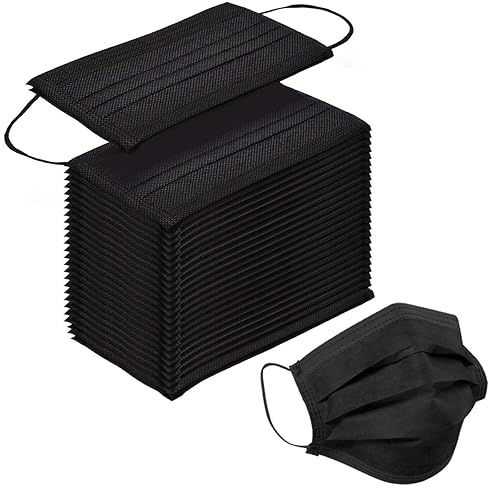 100 máscaras faciales desechables negras con lazo elástico para las orejas, transpirabilidad y comodidad