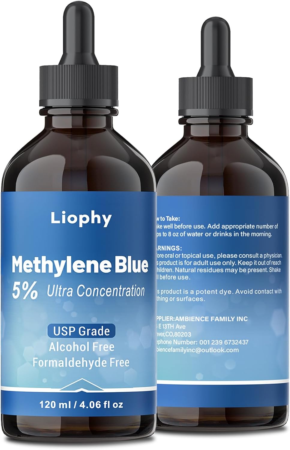 Methylene Blue Pharmaceutical Grade 5% Drops, 120 mL – High Purity 99.99% Methylene Blue for Humans, Formaldehyde and Alcohol Free (ups Grade)