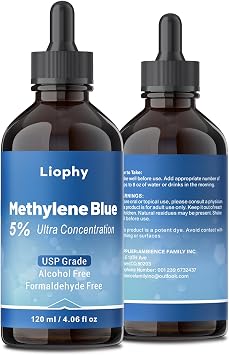 Methylene Blue Pharmaceutical Grade 5% Drops, 120 mL High Purity 99.99% Methylene Blue for Humans, Formaldehyde and Alcohol Free (ups Grade)