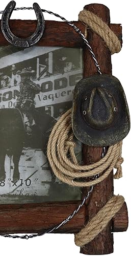 Miniatura 5 de Ebros Gift Rústico Western Wild West Cowboy escopeta de doble barril sombrero de vaquero herradura cuerdas y alambres de púas de madera sintética de