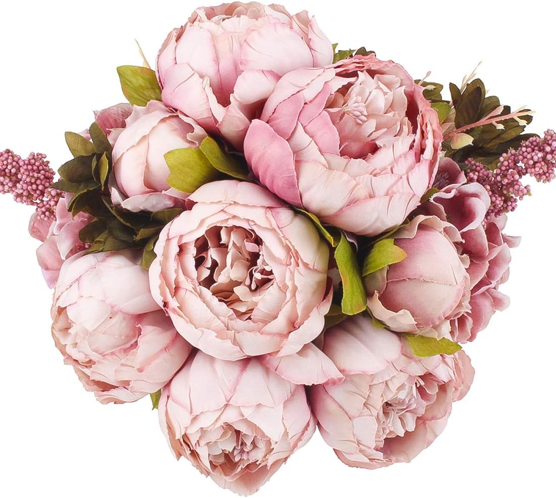 Cherrboll Vintage Artificial Peony Silk Flowers Bouqet for Home Wedding Party Decoration (Cameo Brown)