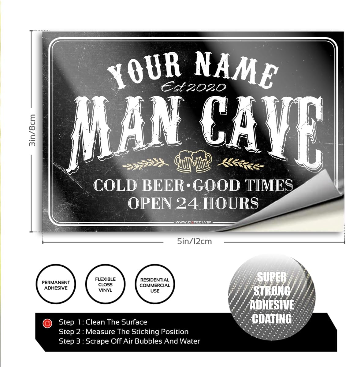 Custom Man Cave Sticker 2x4in– Personalized Name Decal for Laptop, Water Bottle, Tool Chest – Great Gift for Dad, Husband, Grandpa – Weatherproof Indoor/Outdoor Use image 4