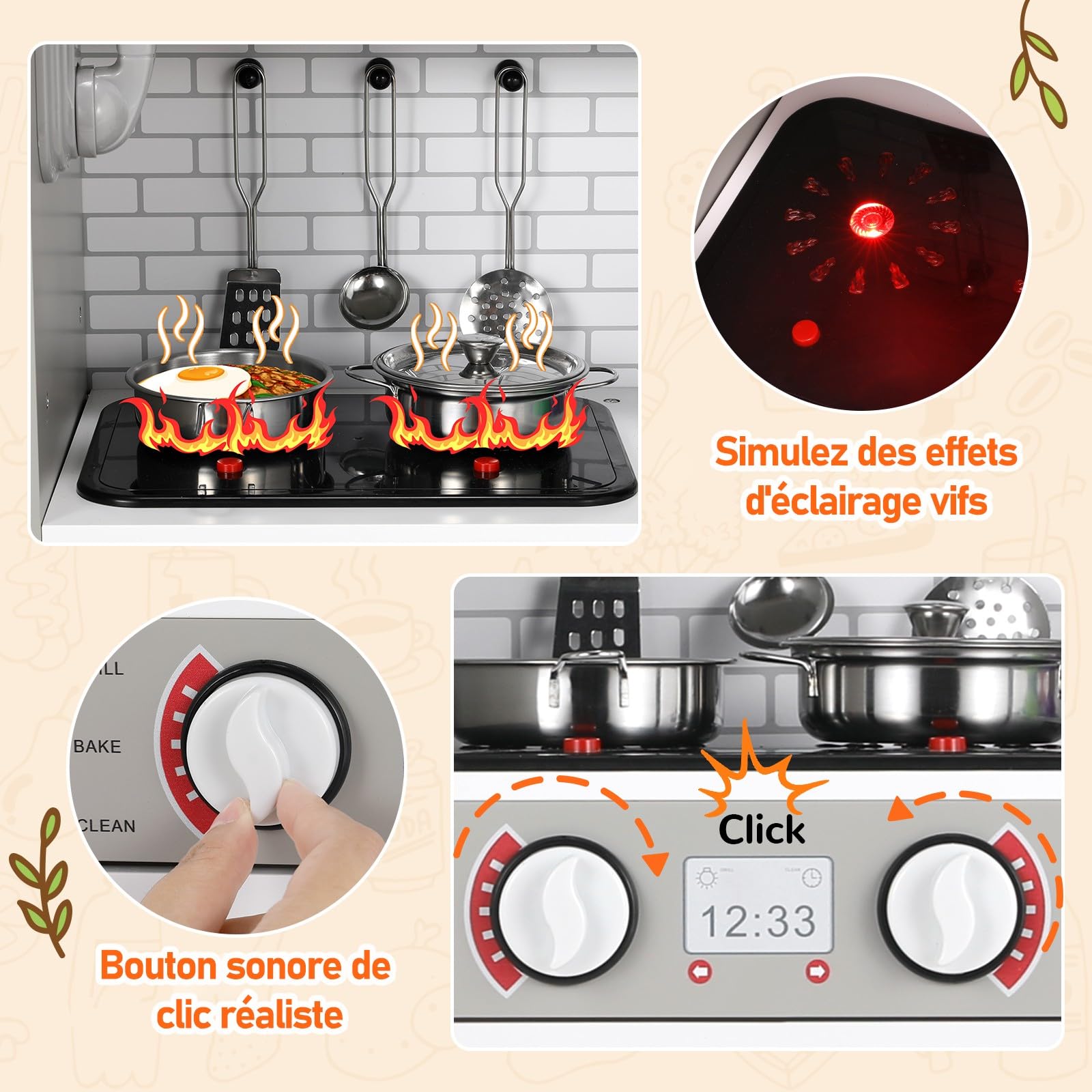 MAMIZO Cuisine en Bois Enfant avec Effets Lumineux et Sonores Simulés