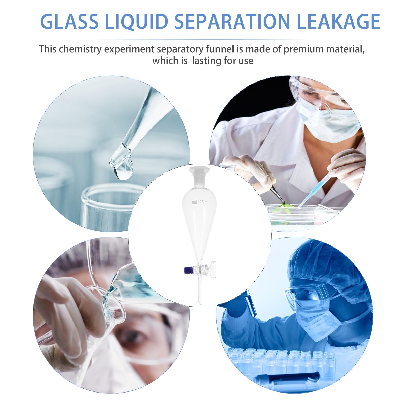 iplusmile Ampoule À Décanter, Séparateur en Verre Borosilicaté Verre En Forme de Poire Ampoule À Décanter Entonnoir pour Laboratoire de Chimie Accessoire Transparent, 125Ml