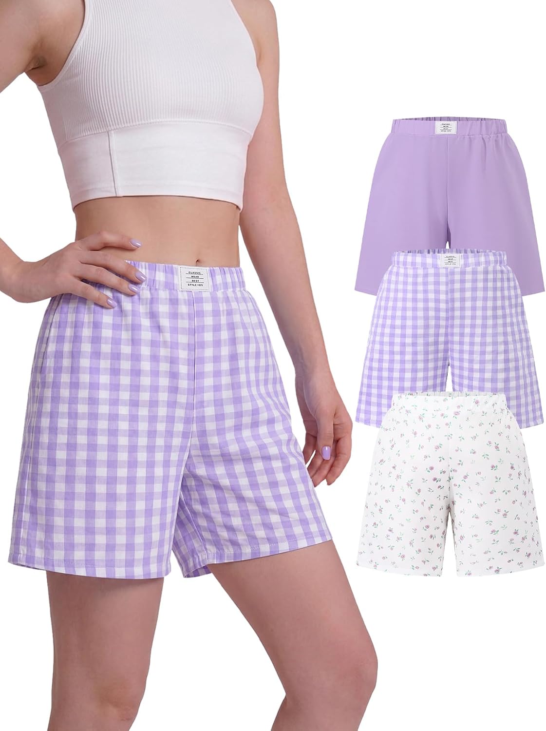 PureChapter 3 Pack Girls Shorts Casual Style with Leopard, Floral, Plaid,Striped Summer Shorts for Tween 8-12 Years