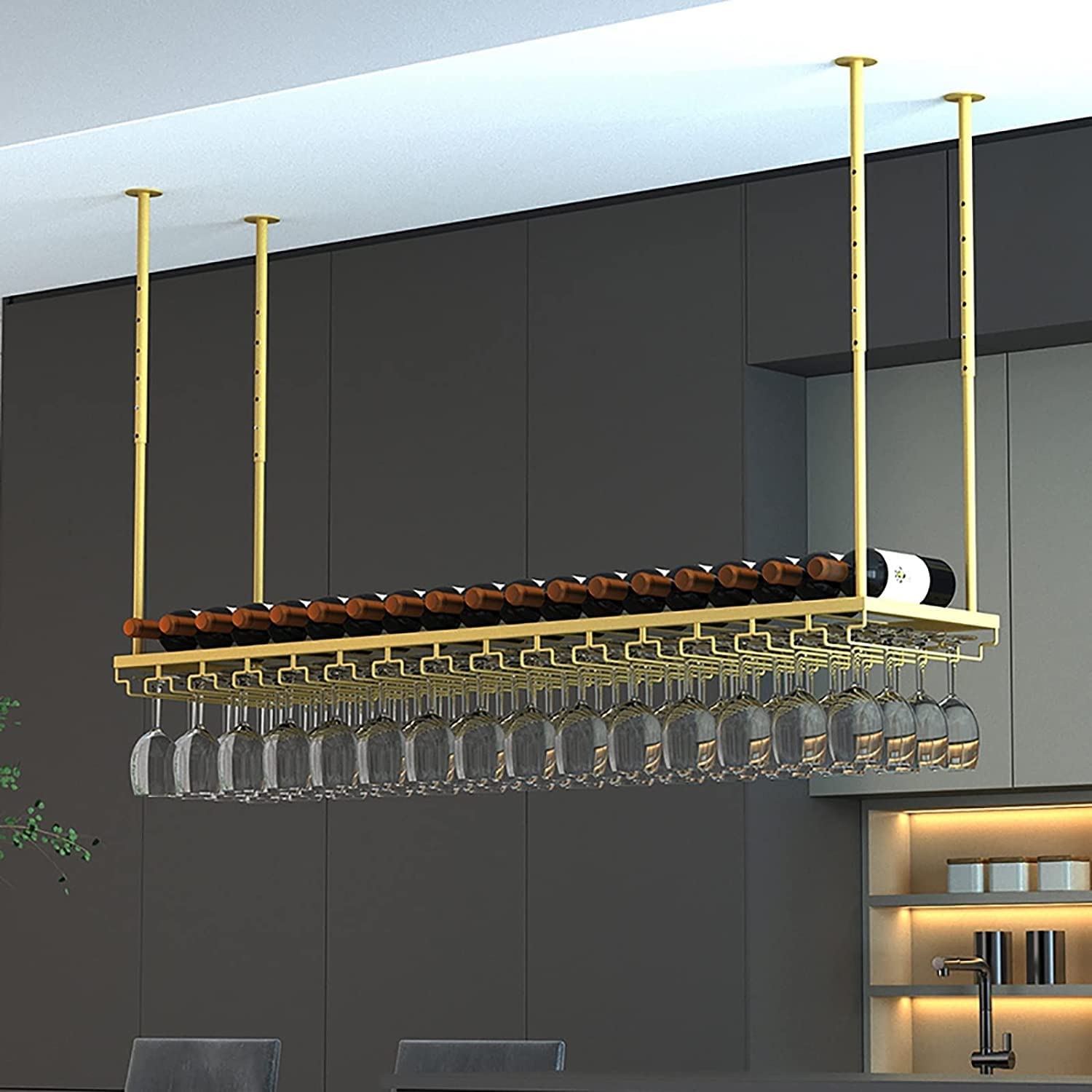 Casier à vin monté au plafond porte-bouteilles en métal 120cm bar cuisine