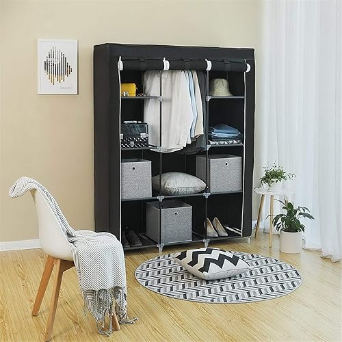 Miniatura 7 de Volowoo Armario portátil de 67 pulgadas, organizador de almacenamiento con estantes y cubierta para colgar ropa, tela no tejida, rápido y fácil de