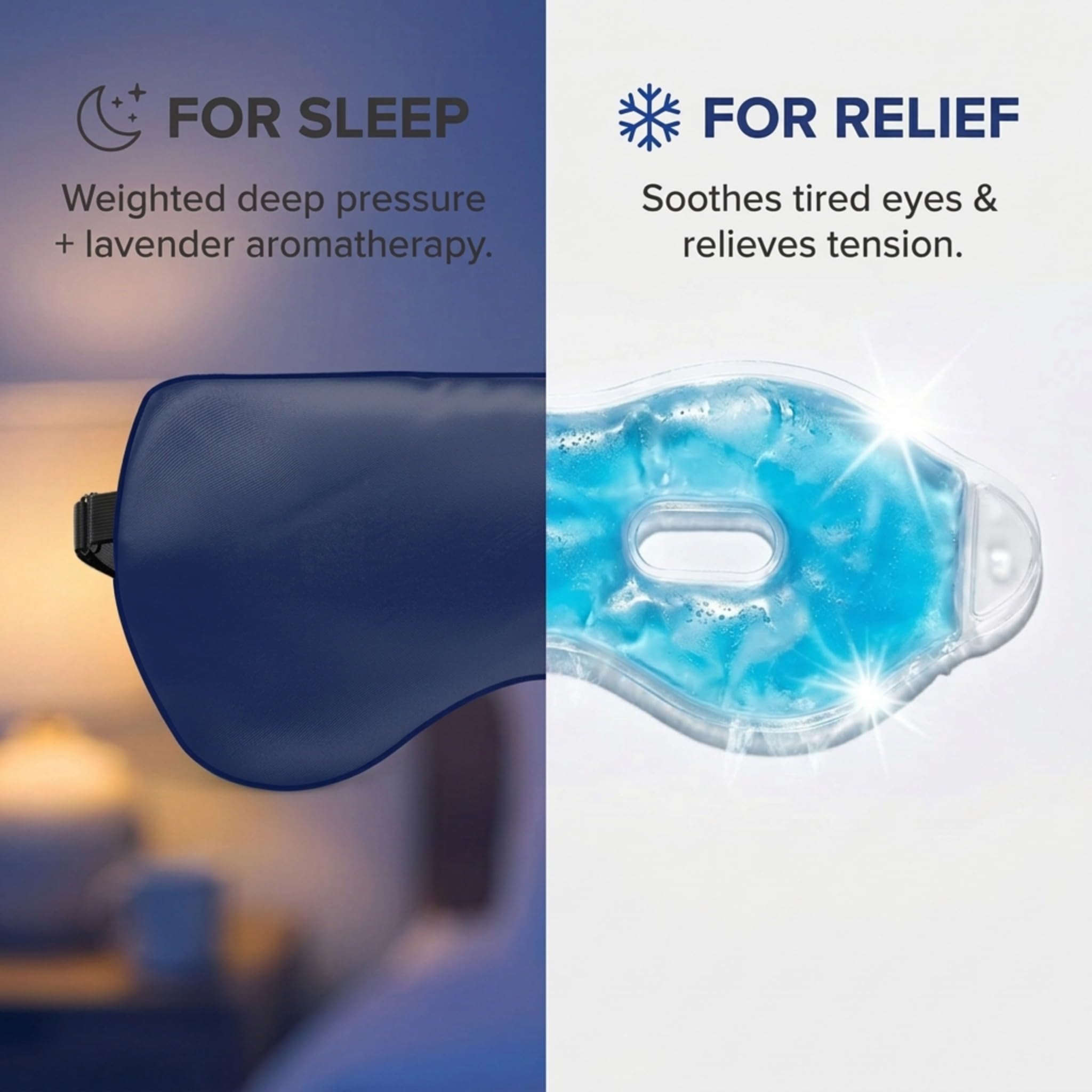 ASUTRA Silk Eye Pillow for Sleep, Navy - Filled w/Lavender Buds & Flax Seeds, Weighted Eye Mask, Meditation & Light Blocking Blindfold, Cooling Gel Mask Included