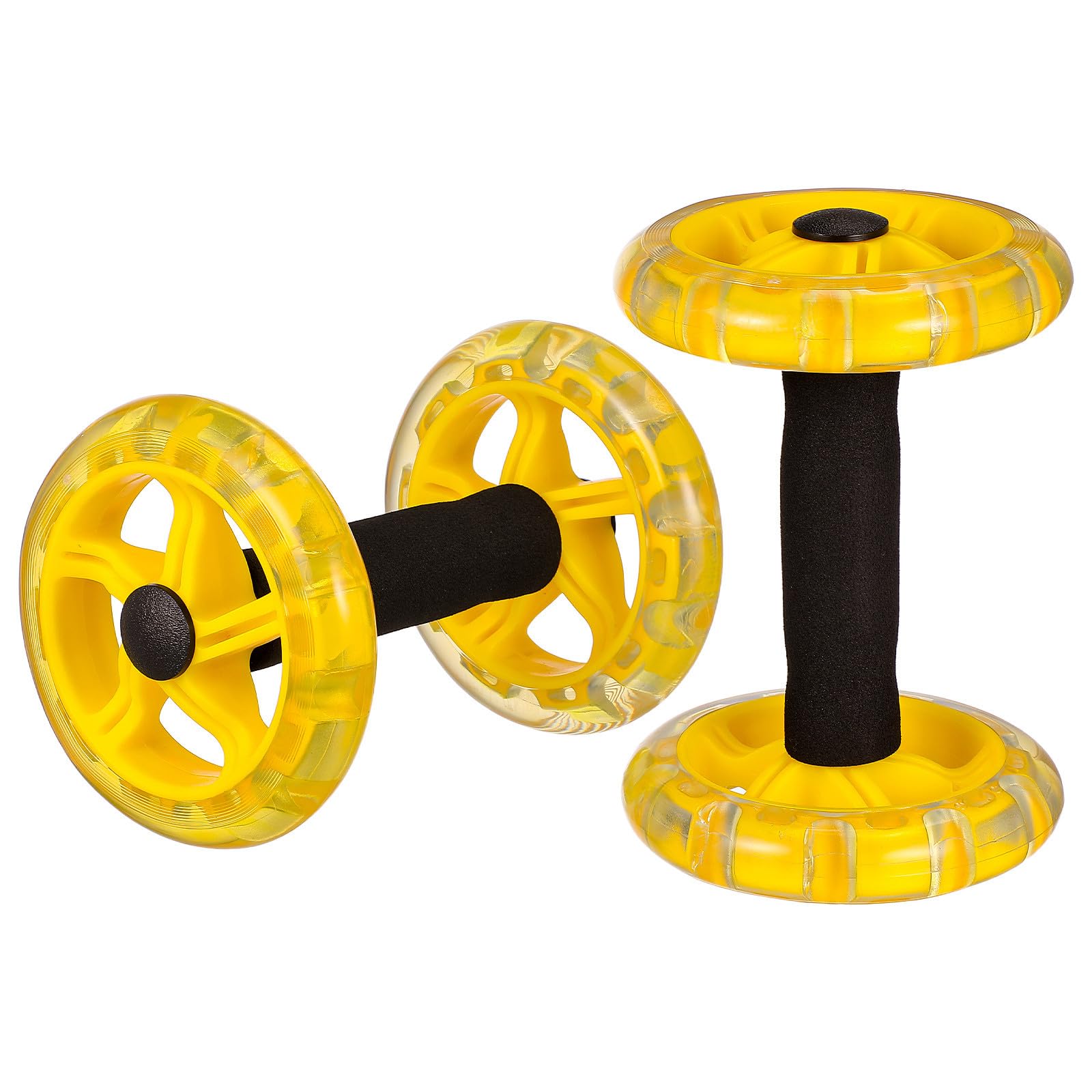 DECHOUS Rueda Abdominal Amarilla de Pp y Pvc, Rodillo de Fitness de Doble Rueda Asas Antideslizantes, para Entrenar Abdomen y Core en Casa, Hombres y Mujeres