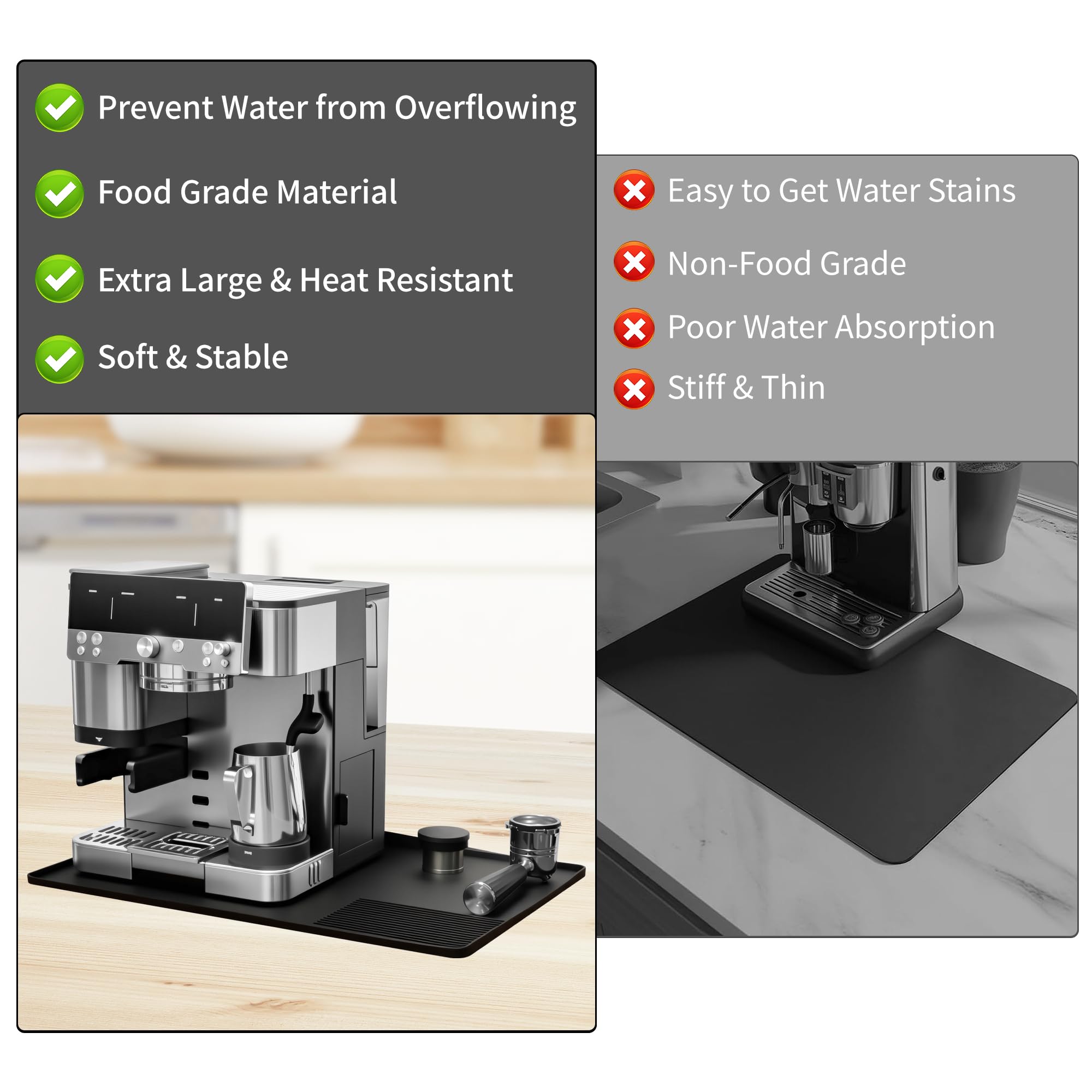 Tappetino da caffè in silicone con bordo convesso, 58,5 x 39 cm, accessori per caffè Ninja Luxe Cafe