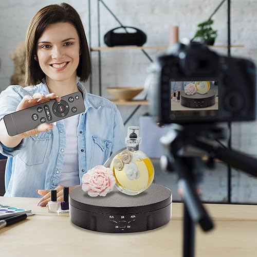 Miniatura 7 de Leadleds Soporte giratorio 3 en 1 de 5 V, plato giratorio eléctrico de 360 grados con control remoto para fotografía y programas de video (negro)