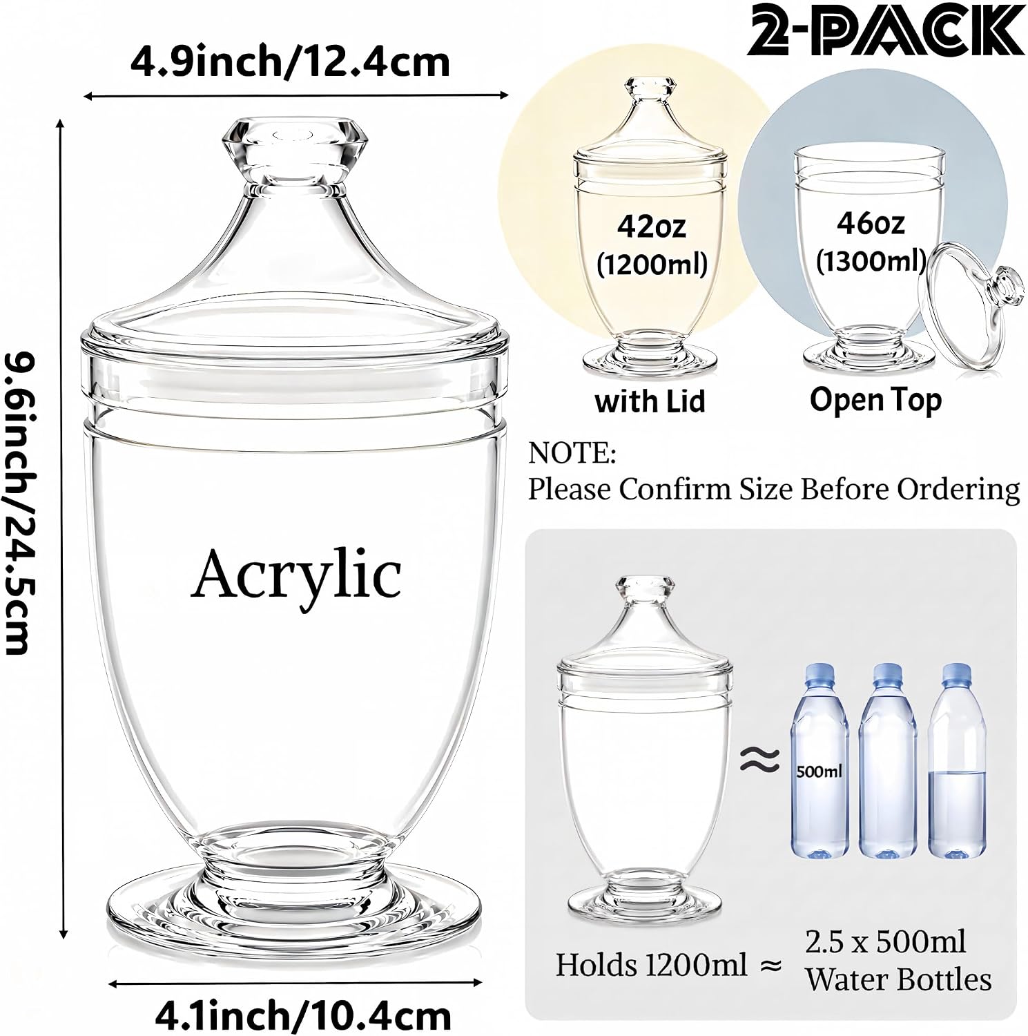 hacaroa 2 pack acrylic apothecary jars with airtight lids, 46 oz clear plastic candy cookie jars for candy buffet, decorative bathroom canister container for bath salt, vanity, party, wedding