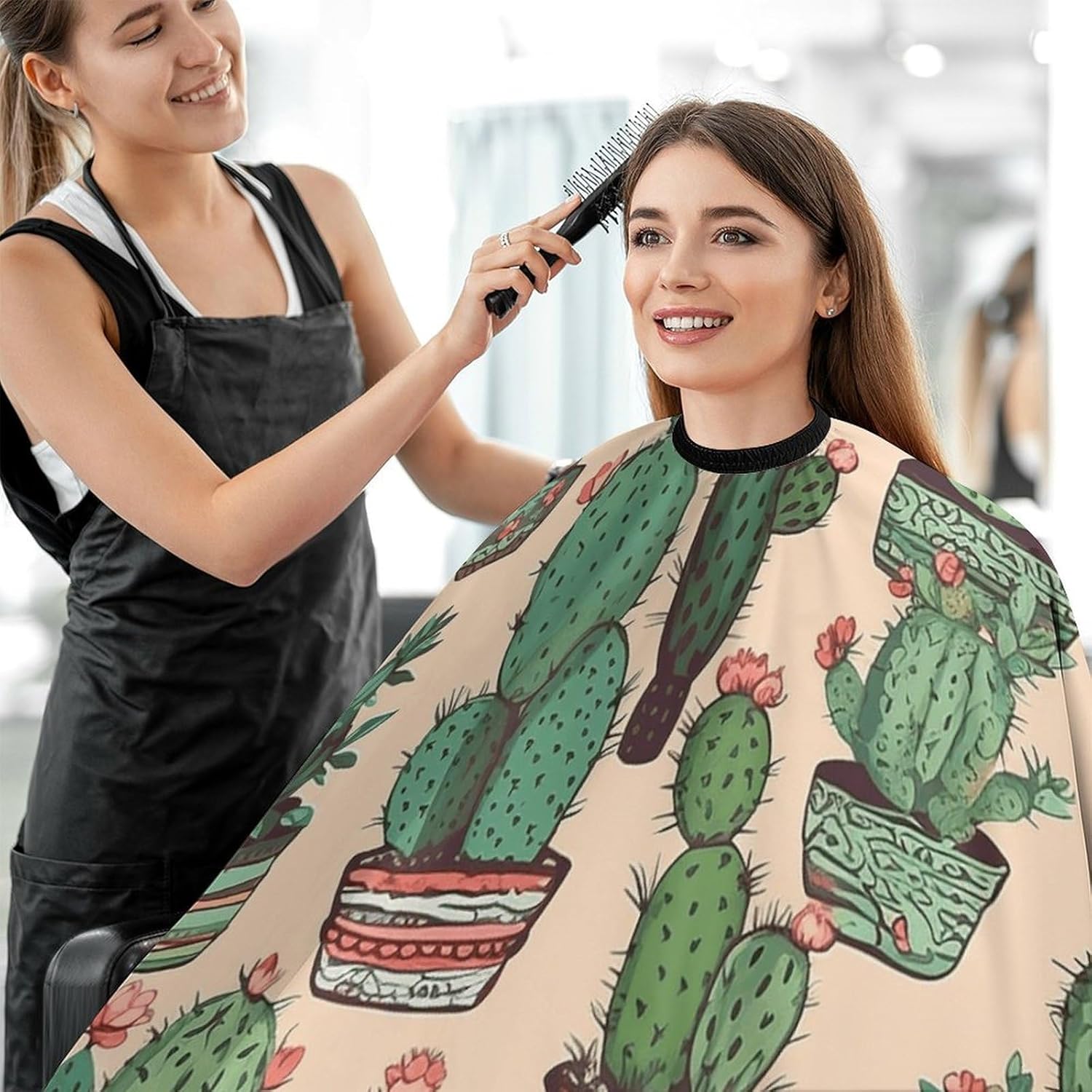 Cactus Pattern Apron for Women Men,Barber Cape with Adjustable Snap Closure,Hair Cutting Cape,66.9 X 56.7 Inches for Hair Dye, Comb-out, Styling, Shampoo