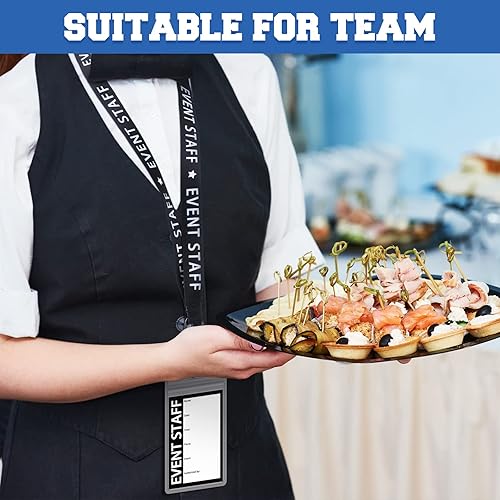 Miniatura 5 de Harloon Juego de 25 cordones negros para personal de eventos con soporte de plástico transparente para tarjetas de identificación para voluntarios