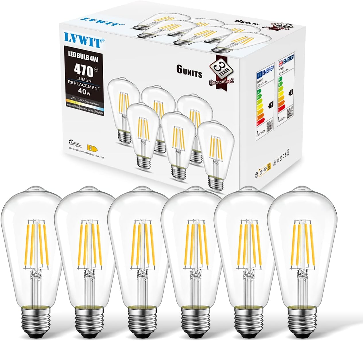 E27 rustic lamp ST64, 4 W replaces 40 W.