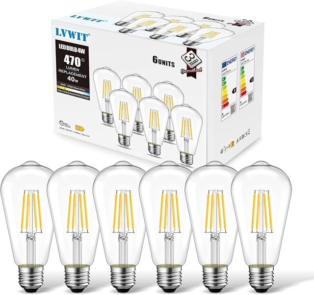 LVWIT 4W E27 Edison Led Filament Screw Bulbs, Vintage E27 Led Bulb 40W Equivalent,470LM,2700K Warm White E27 GLS Bulb,ST64 Squirrel Cage Bulb,220-240v,Non-dimmable (6 PCS)