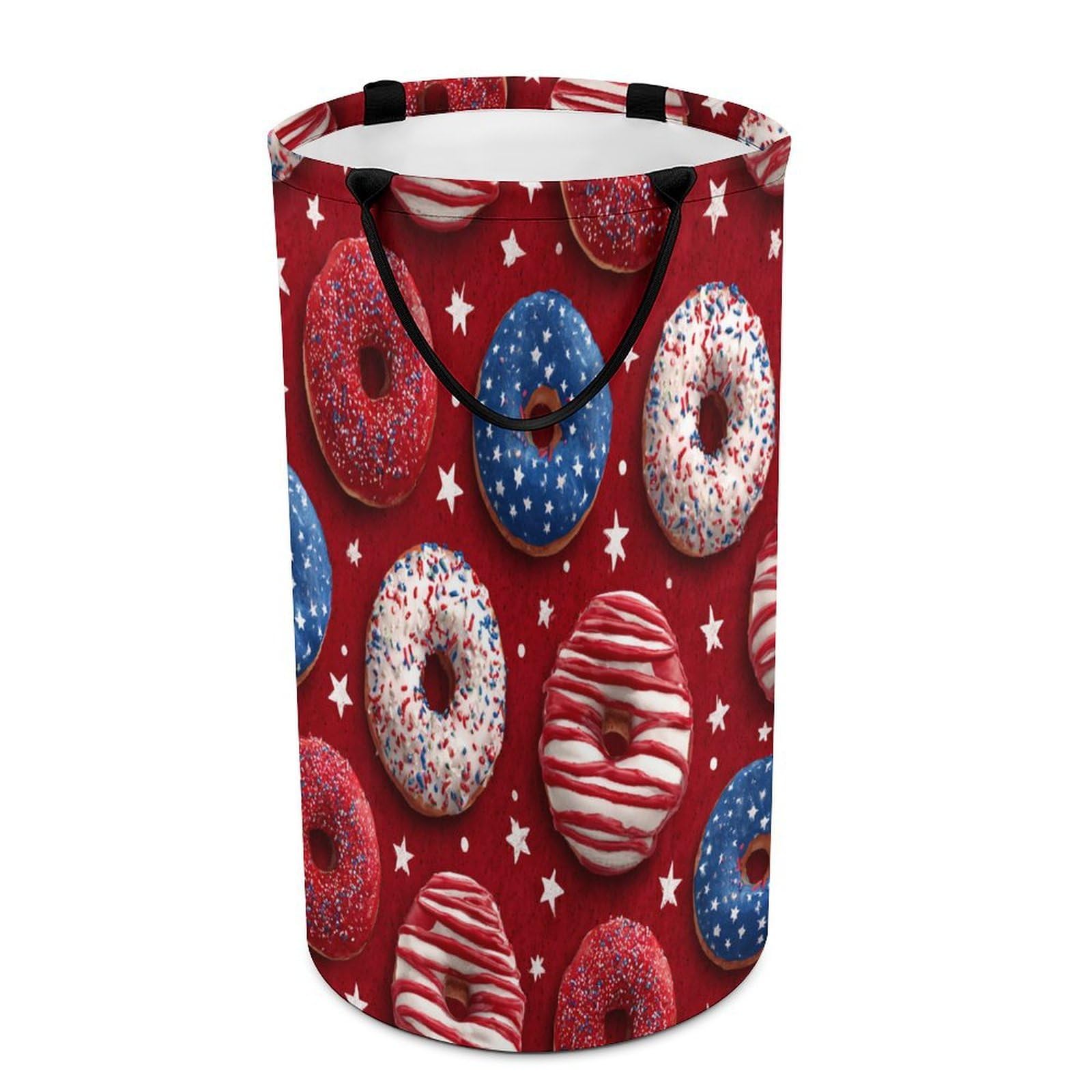 LUYYSKY Vintage Rustic Patriotic Donut Versatile Storage Laundry Basket, Modern Painting Food Donut Star Pattern Large Capacity Bathroom Hamper With Handle