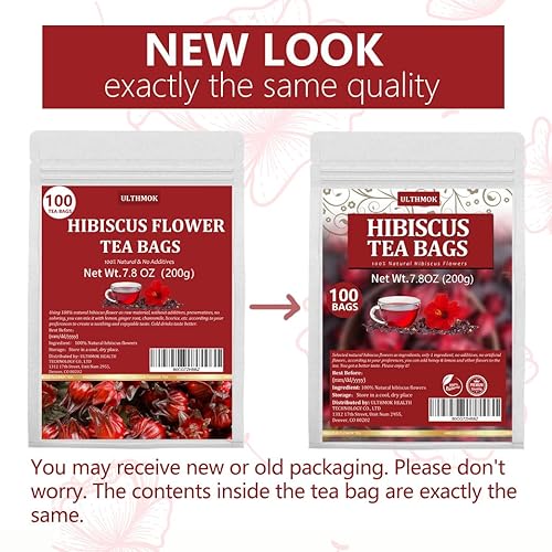 Miniatura 2 de Bolsas de té de hibisco premium, 100 bolsas de té7.06 onzas, flor de hibisco seca 100% pura, natural y sin aditivos, sin cafeína.