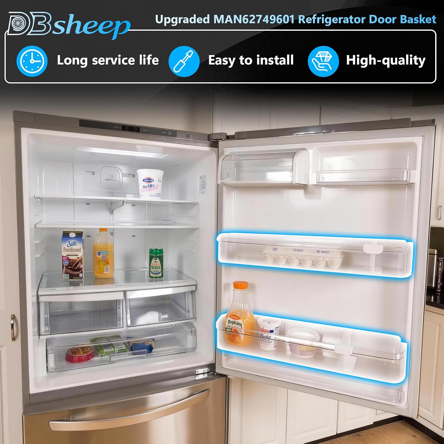 MAN62749601 Refrigerator Door Bin for LG Kenmore, Door Basket Replacement