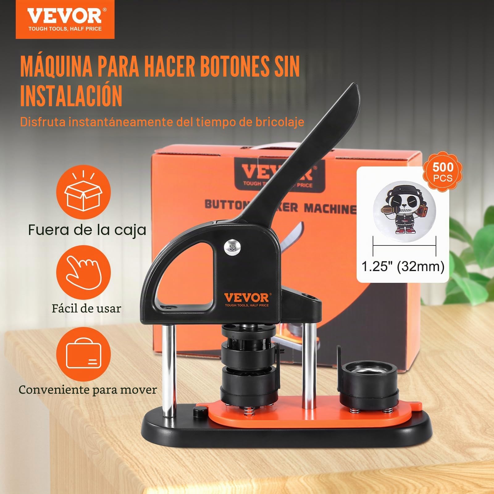 VEVOR Máquina para Hacer Botones de 32 mm Prensa para Insignias con 500 kits de Consumibles Libro Mágico y Cortador de Círculos Fabricante de Insignias de Plástico Resistente para Hacer Insignias