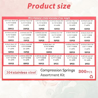 Compression Springs Assortment Kit, 300PCS 304 Stainless Steel Small Spring Set for DIY Repair Project 23 Different Sizes Mechanical Metal Mini Spring For DIY, Home, Automotive Repairs