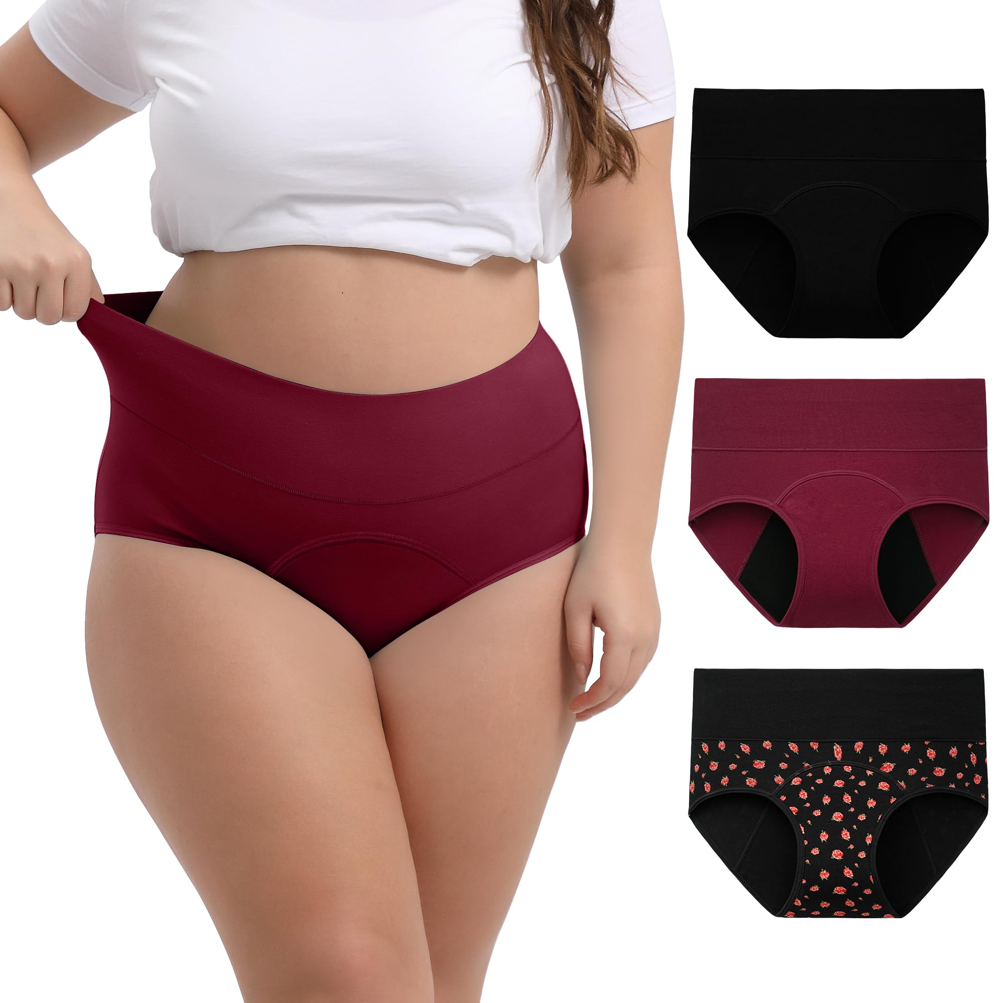 INNERSY Period Underwear for Women High Waisted Leak-Proof Postpartum Menstrual Panties 3-PackOEKO-TEX STANDARD 100