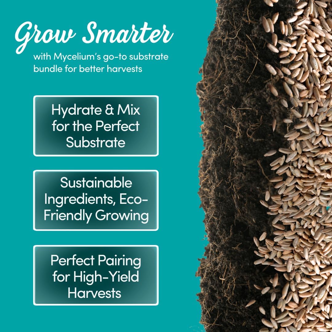 Mycelium Substrate Starter Bundle - 10 lbs Coco Coir Brick + 5 lbs Premium Rye Berries for Dung-Loving Mushroom Cultivation – Sustainable, Non-Sterile, Perfect Substrate & Nutritional Base