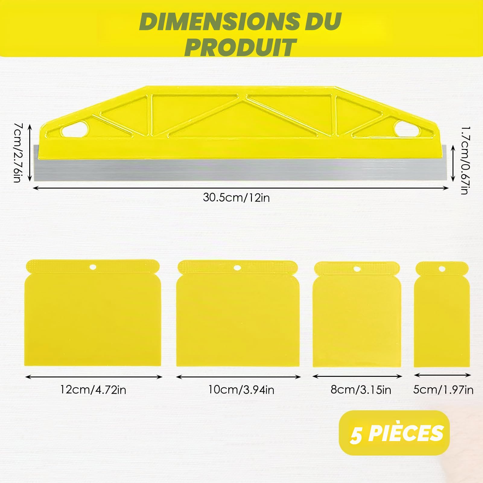 Outils de coupe de peinture en acier inoxydable de 12 pouces | Outil de coupe de peinture de protection 4 pièces | Kit de protection pour papier peint (Jaune)
