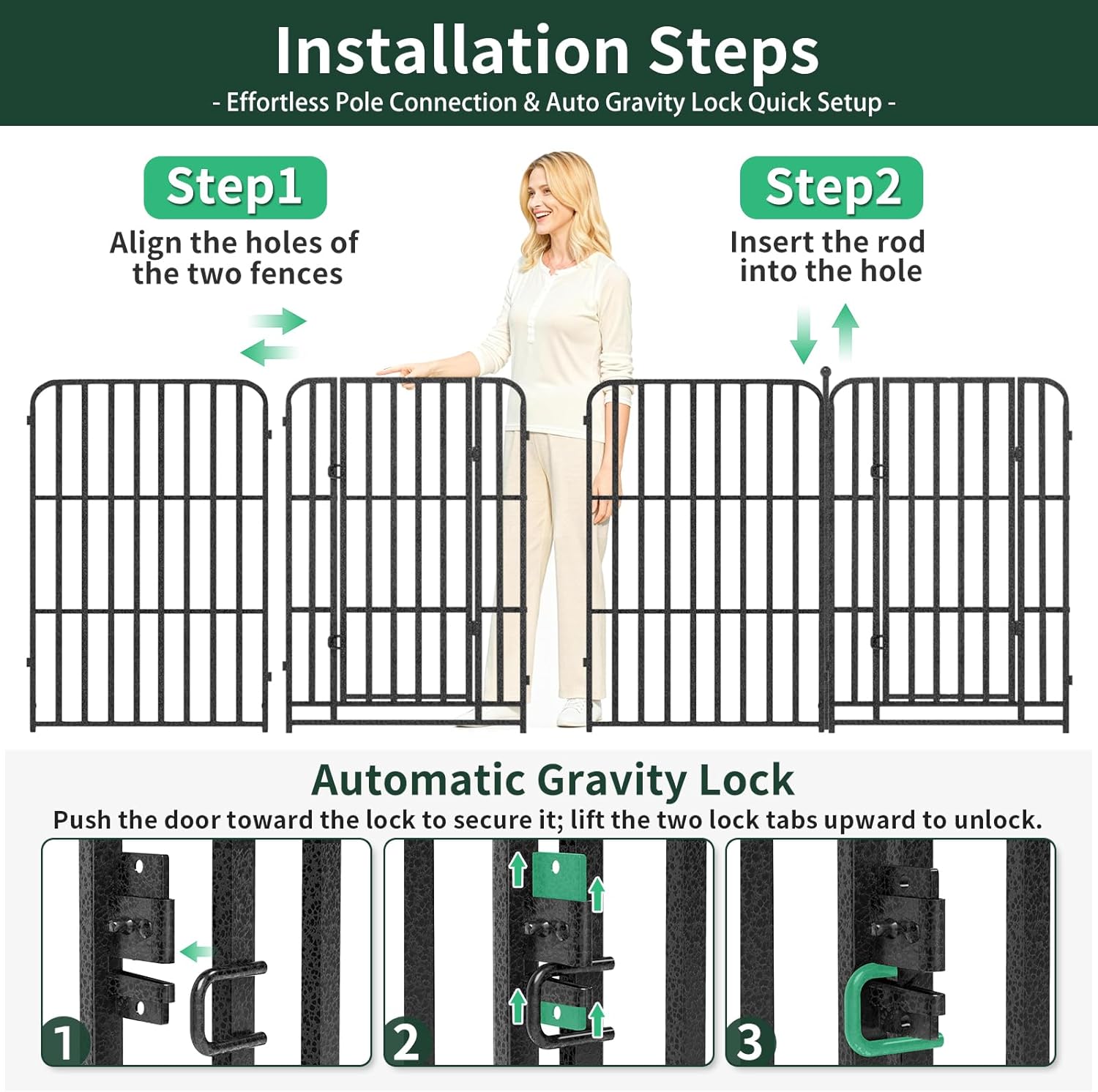 Metal Dog Playpen 40" 16 Panels with 2 Doors for Medium Large Dogs, Indoor Outdoor Exercise Pen for Yard RV Camping, Thickened Steel Tube, Gravity Lock & Ball Head Iron Rods