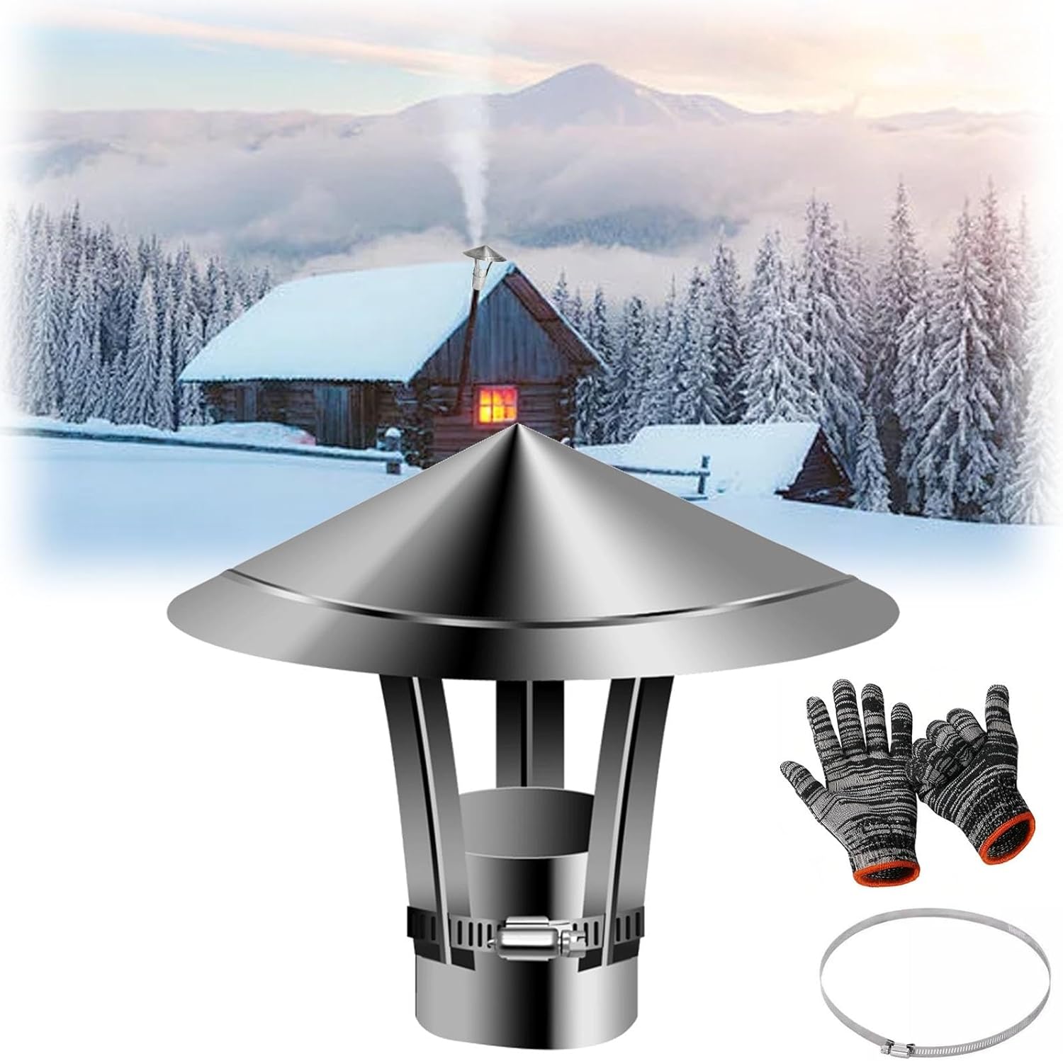 Chimney Cap Tapered Top Cowl 50 70 80 100 120 13 160 180 200 mm 304 Stainless Steel Adjustable Vent Stove Pipe Guard(150mm/5.9in)