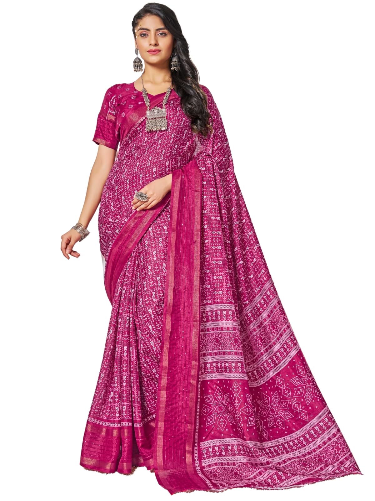 Greciilooks Plain Cotton Latest Design For Women | Silk Banarasi Saree (Gl-S2399_Pink)
