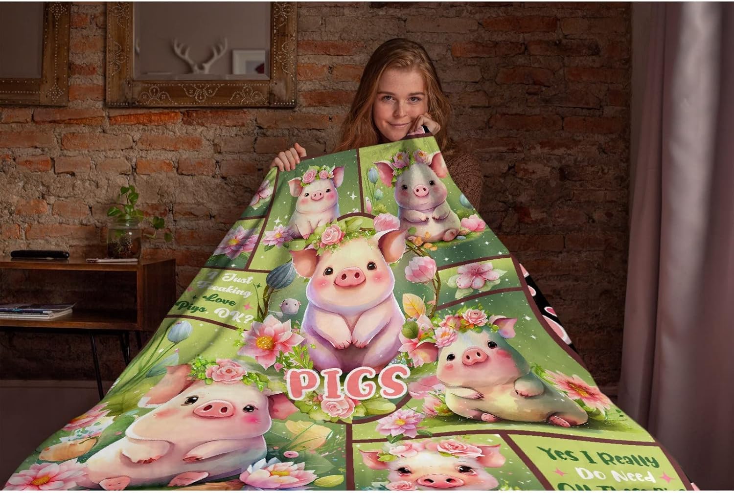 Lovely Cartoon Pigs Blanket Pig Gifts for Pig Lovers Women Girl Lightweight Soft Flannel Fleece Throw Blankets for Couch Bed Sofa Cute Decor Small-Kid (50"X40")