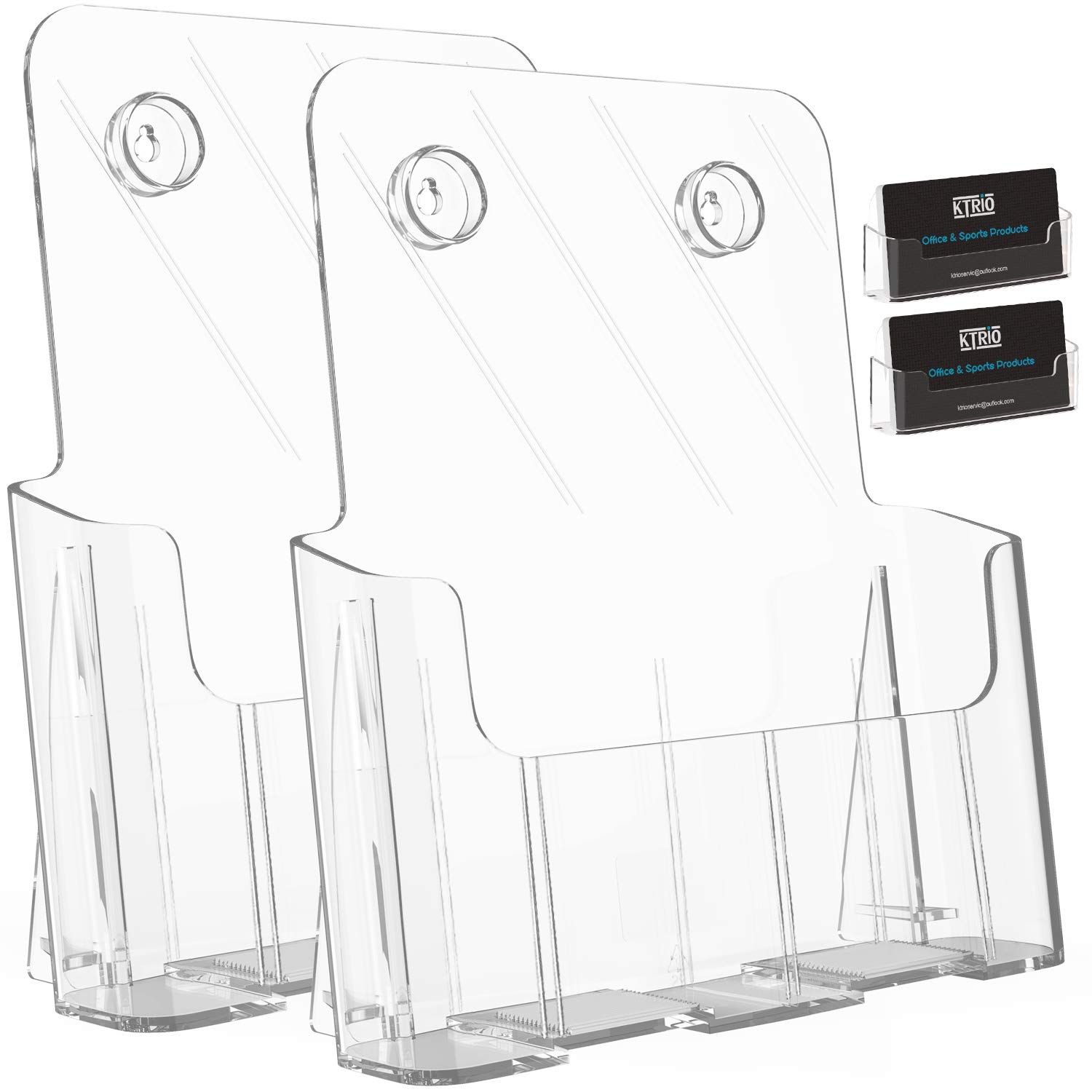 KTRIO Brochure Holder 8.5 x 11 Inches Acrylic Brochure Holders with Removable Divider for 4 x 9 Inches Brochures, Plastic Flyer Holder Clear Literature Holder Desk or Wall Mount, 2 Pack