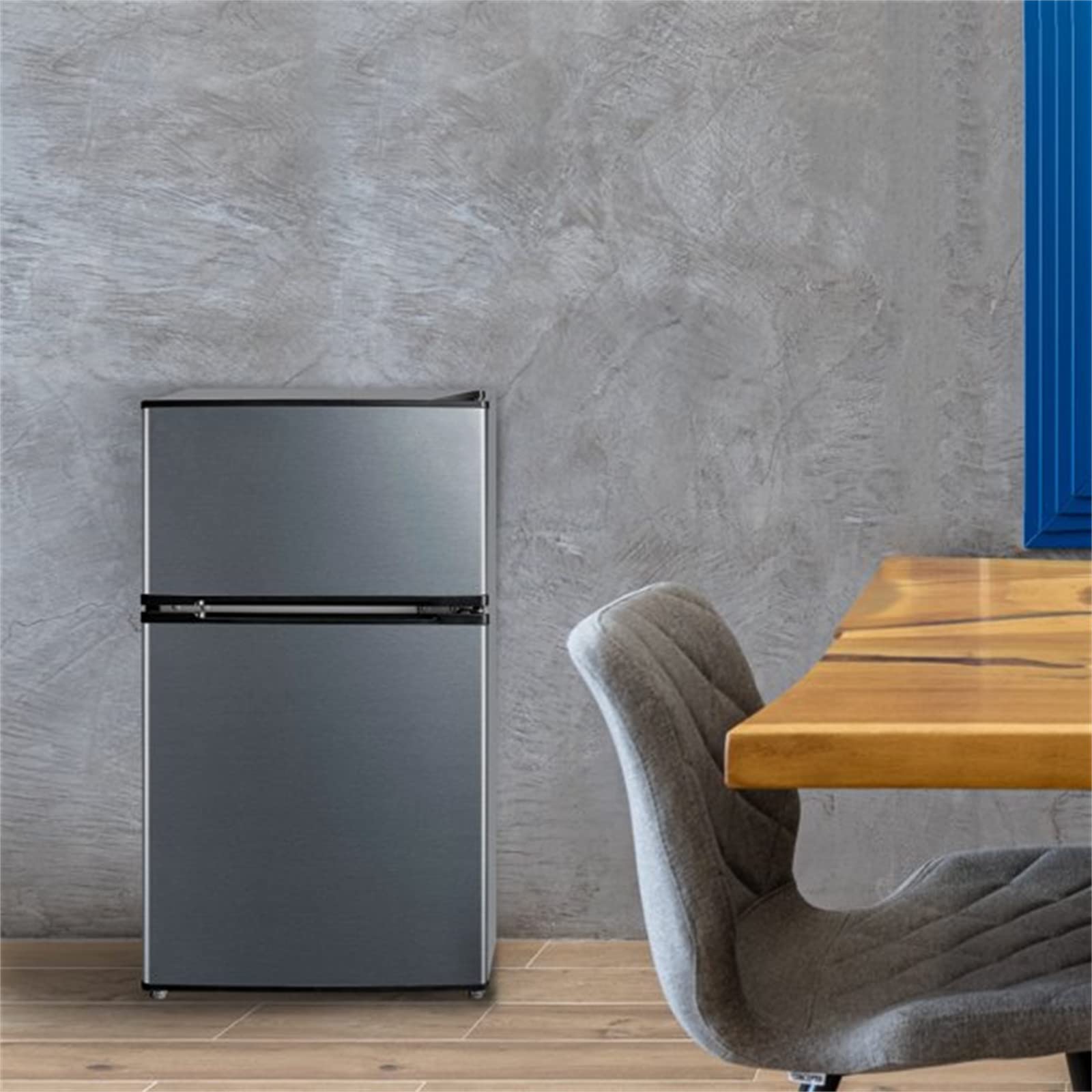 2 Door Mini Fridge, 3.2 Cu Ft Compact Refrigerator With Freezer For Dorm Apartment Drinks Snacks Cooling (Stainless Steel) on Fridge.com - View 4